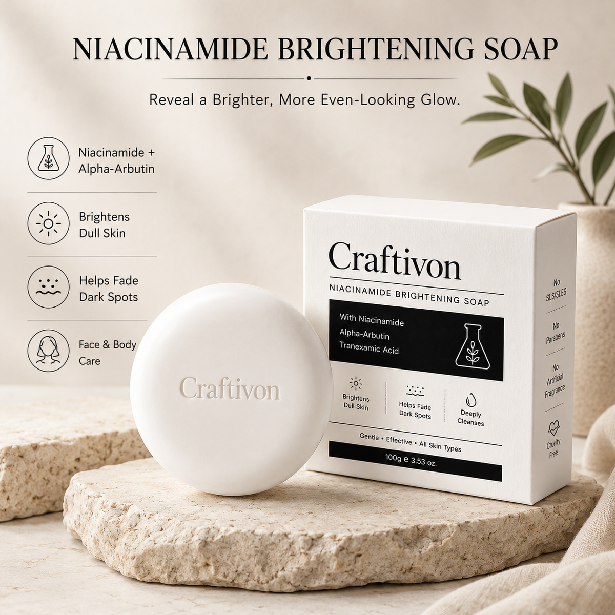 Niacinamide Brightening Soap – Dark Spot & Uneven Skin Tone Care